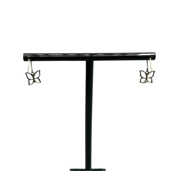 Butterfly Dangle Earrings Silver Tone Magnetic - Picture 5 of 8